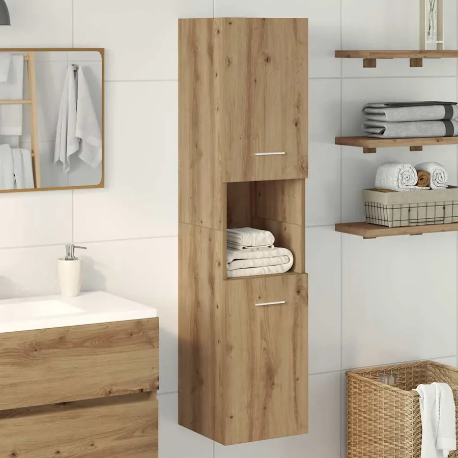 Armoire de salle de bain suspendue chêne artisanal 30x30x130 cm