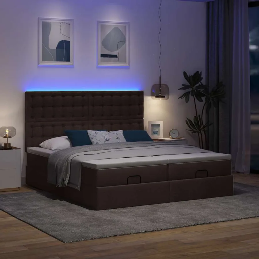 Cadre de lit ottoman avec matelas marron foncé 180x200 cm tissu - 3