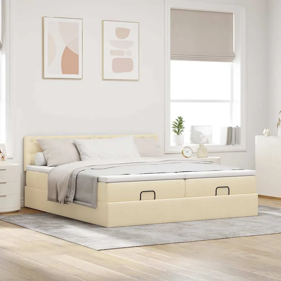Cadre de lit ottoman avec matelas crème 180x200 cm tissu - 3