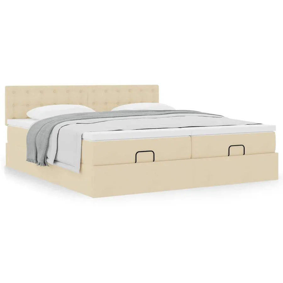 Cadre de lit ottoman avec matelas crème 180x200 cm tissu - 4