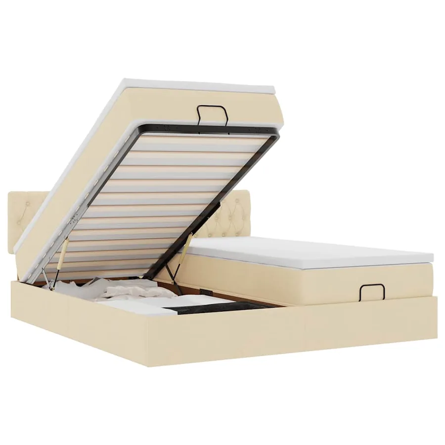 Cadre de lit ottoman avec matelas crème 180x200 cm tissu - 2