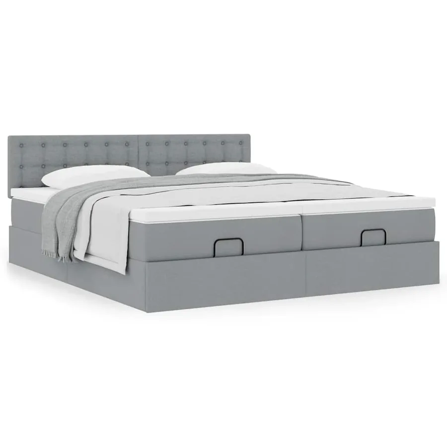 Cadre de lit ottoman et matelas gris clair 200x200cm tissu - 4