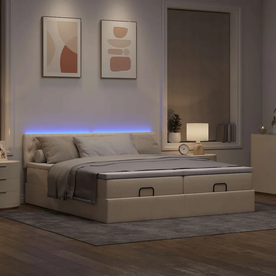 Cadre de lit ottoman avec matelas crème 180x200 cm tissu - 3