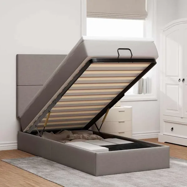 Lit ottoman avec matelas taupe 90x200 cm tissu