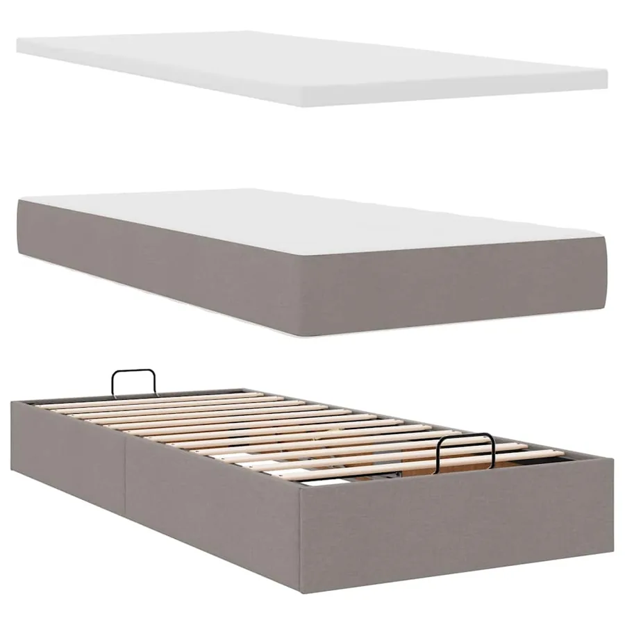 Lit ottoman avec matelas et LED taupe 90x200 cm tissu - 8