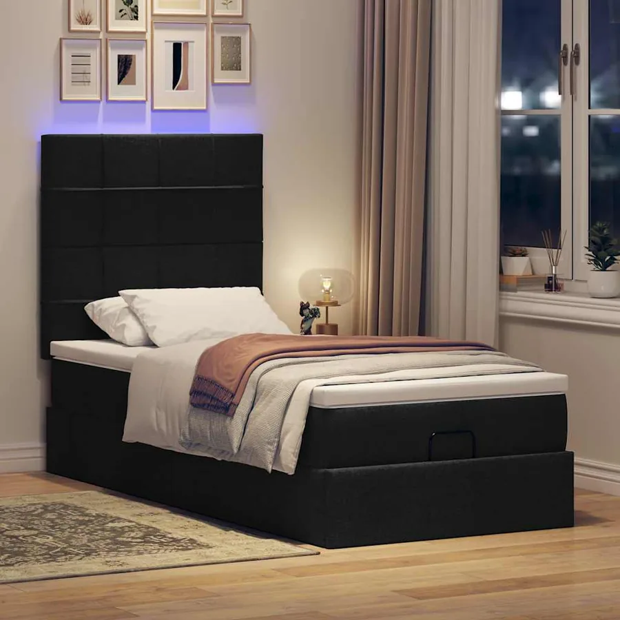 Cadre de lit ottoman avec matelas noir 90x200 cm tissu - 3
