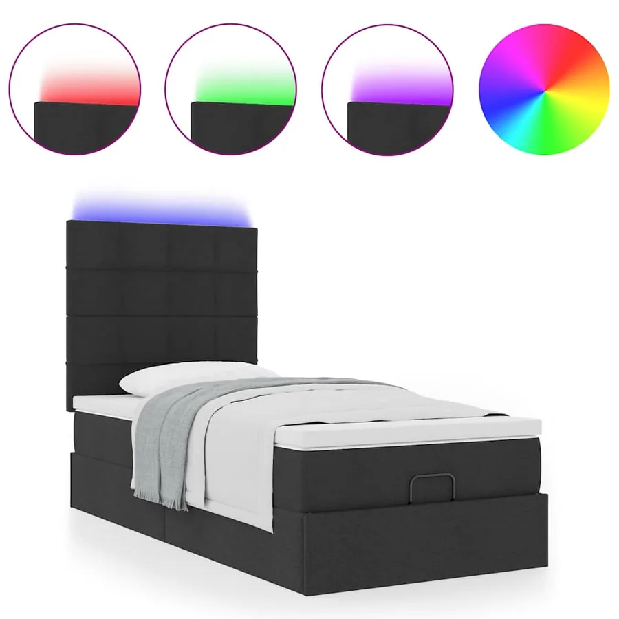 Cadre de lit ottoman avec matelas noir 90x200 cm tissu - 5