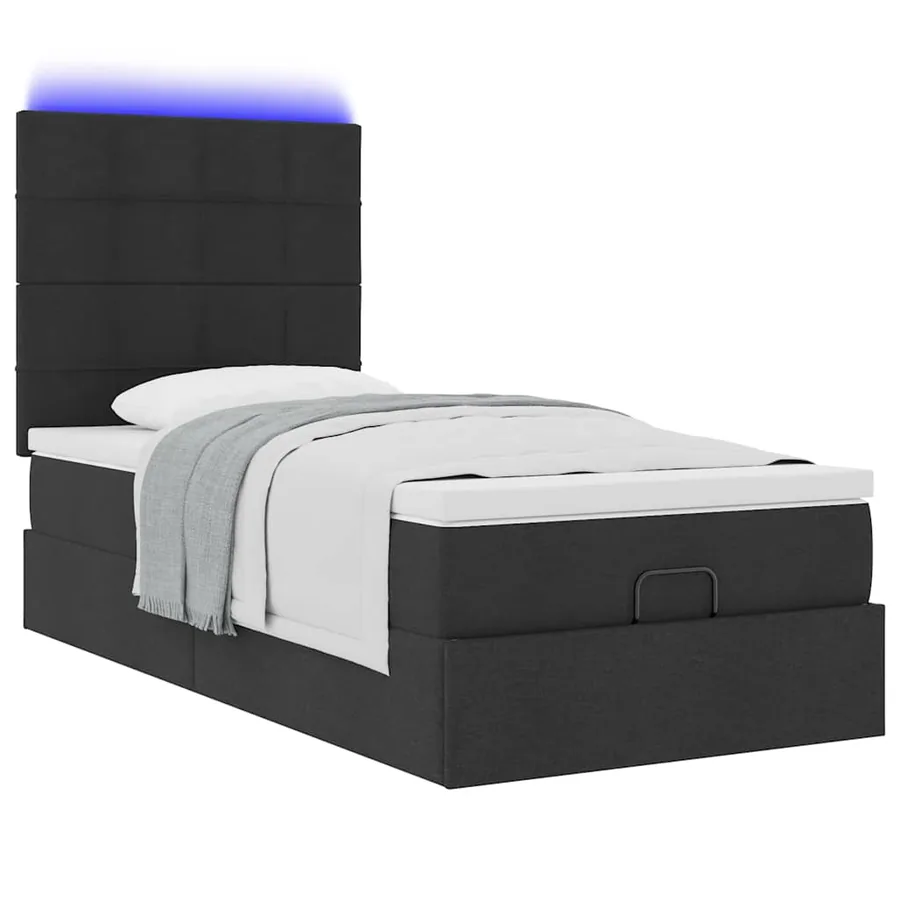 Cadre de lit ottoman avec matelas noir 90x200 cm tissu - 6