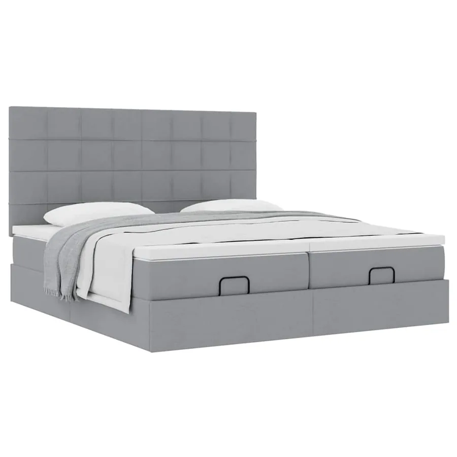 Cadre de lit ottoman et matelas gris clair 200x200cm tissu - 5