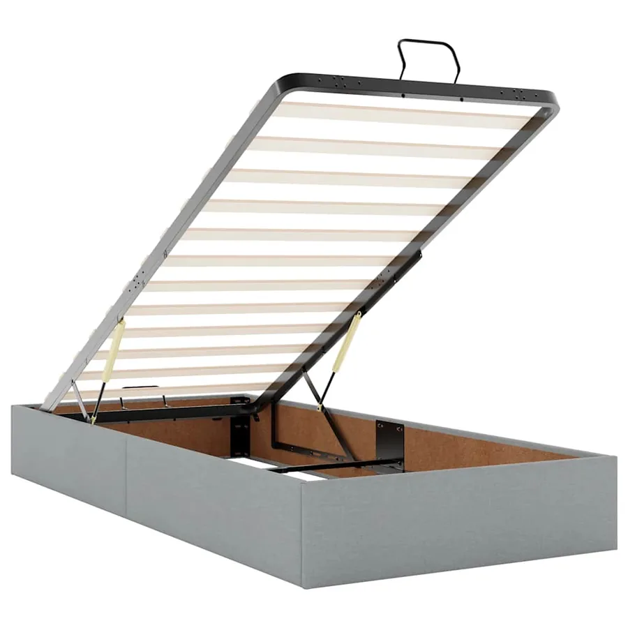 Cadre de lit ottoman et matelas gris clair 200x200cm tissu - 11