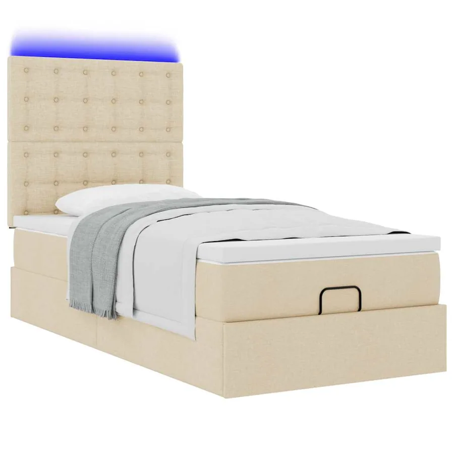 Lit ottoman avec matelas et LED crème 90x200 cm tissu - 6