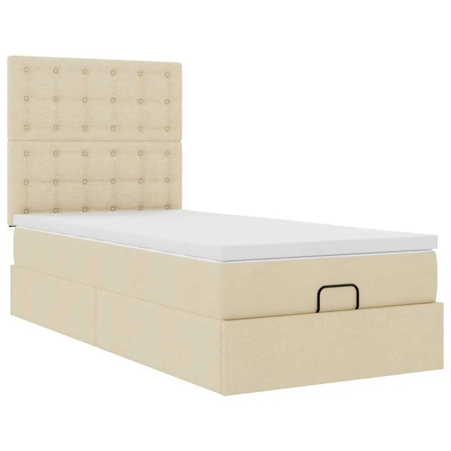 Lit ottoman avec matelas et LED crème 90x200 cm tissu - 7