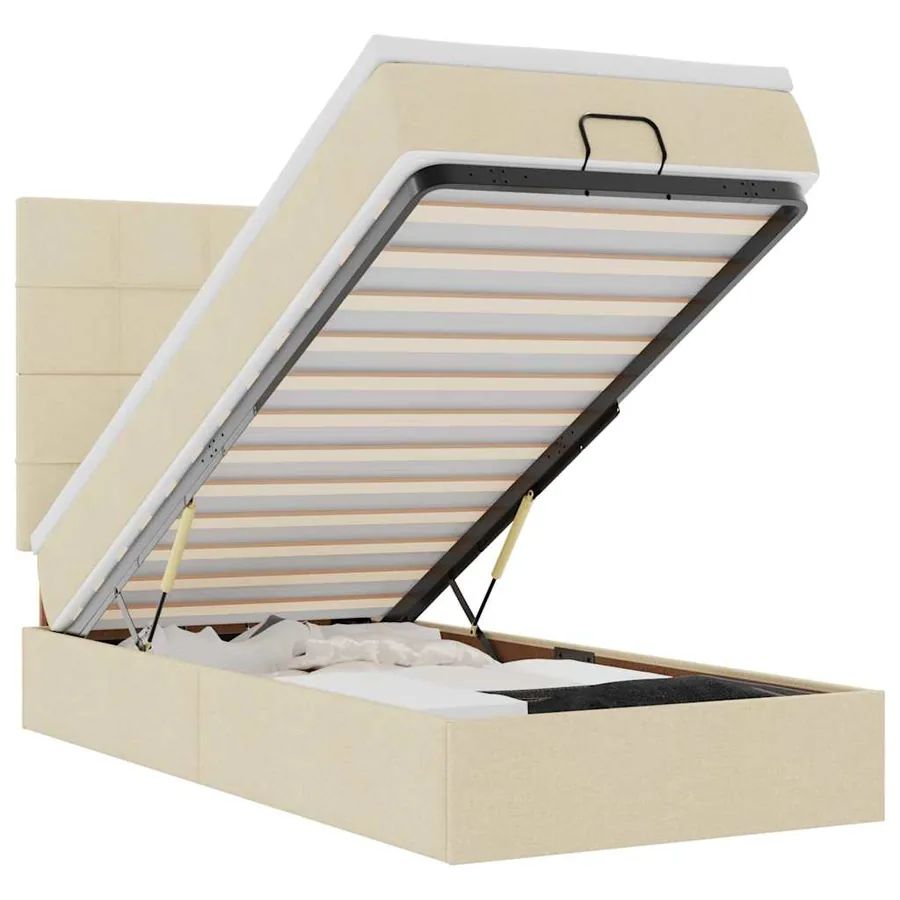 Lit ottoman avec matelas et LED crème 90x200 cm tissu - 2
