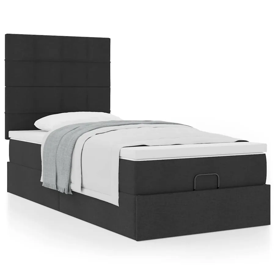 Lit ottoman avec matelas noir 90x200 cm tissu - 4