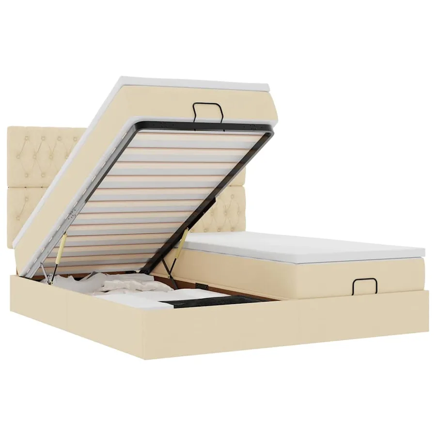 Cadre de lit ottoman avec matelas crème 180x200 cm tissu - 2