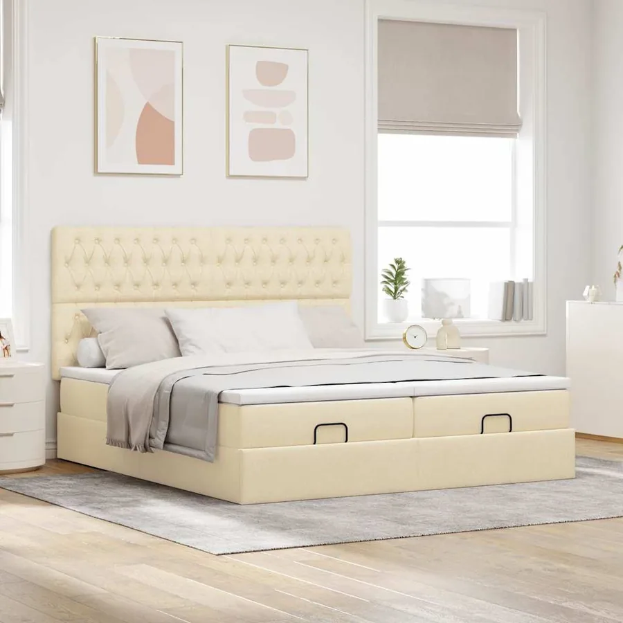 Cadre de lit ottoman avec matelas crème 180x200 cm tissu - 4