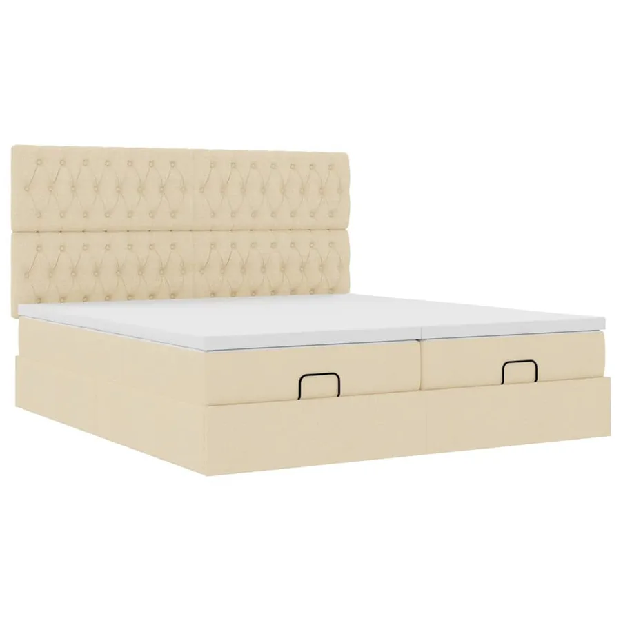 Cadre de lit ottoman avec matelas crème 180x200 cm tissu - 7