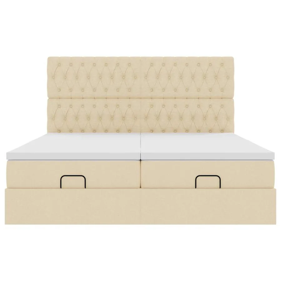 Cadre de lit ottoman avec matelas crème 180x200 cm tissu - 8