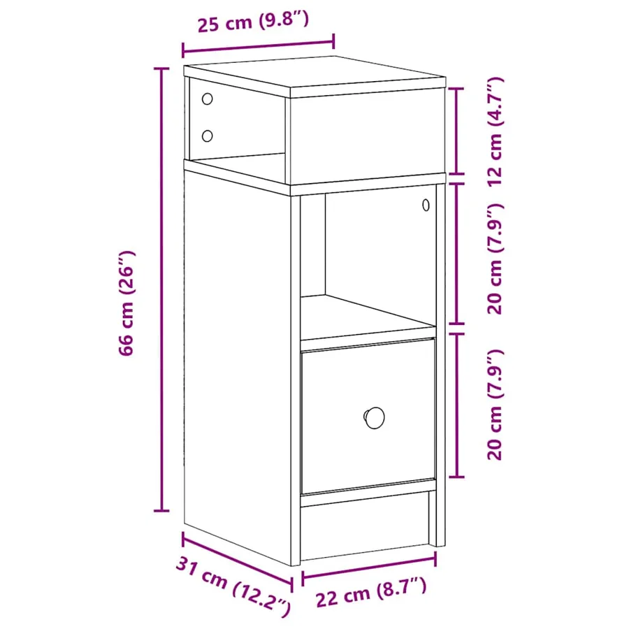 Tables de chevet 2 pcs avec tiroir chêne artisanal 25 x 31 x 66 cm - 12
