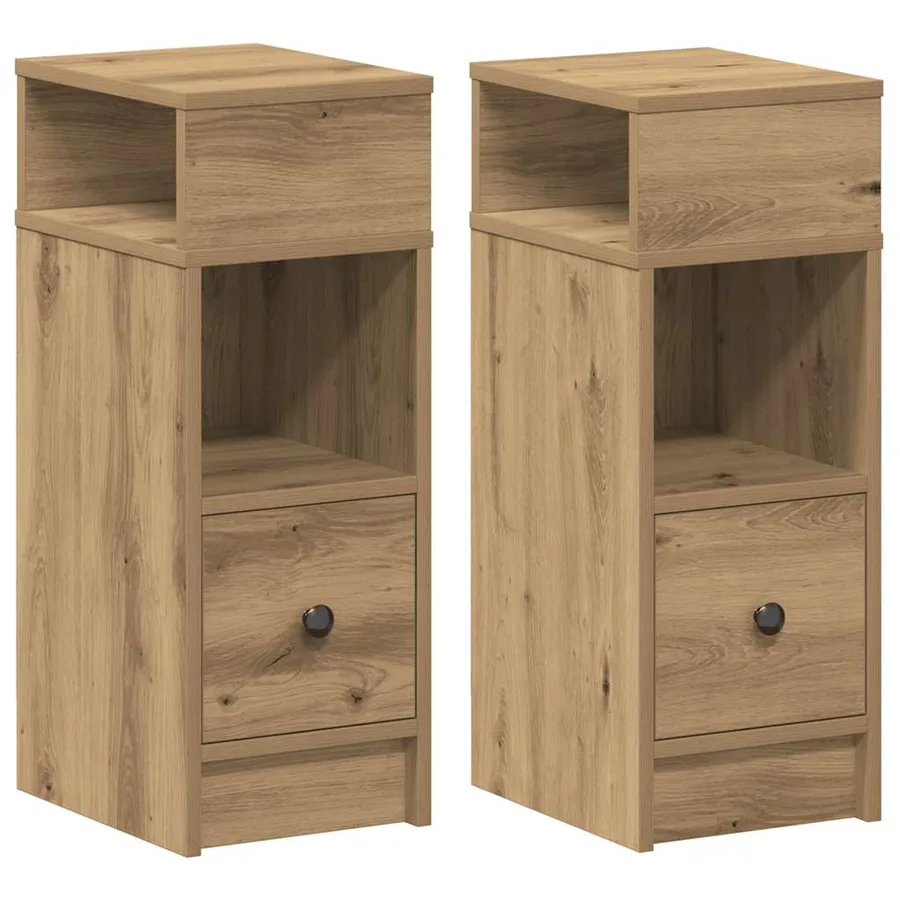 Tables de chevet 2 pcs avec tiroir chêne artisanal 25 x 31 x 66 cm - 2