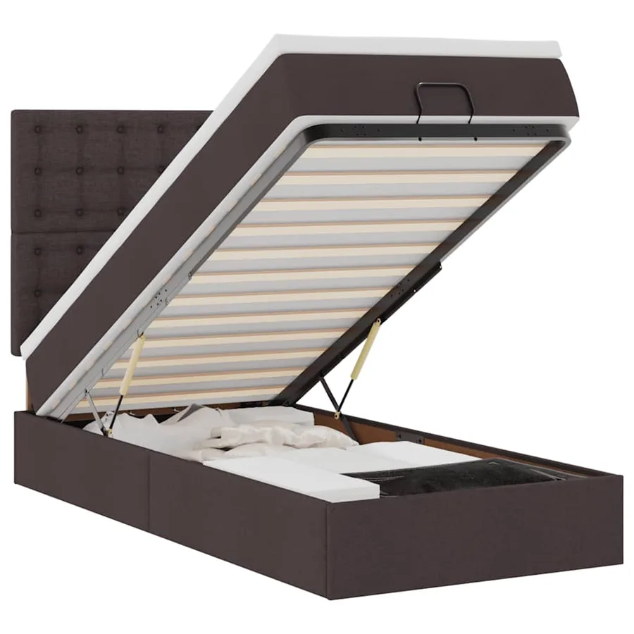 Lit ottoman avec matelas et LED marron foncé 90x200 cm tissu - 2