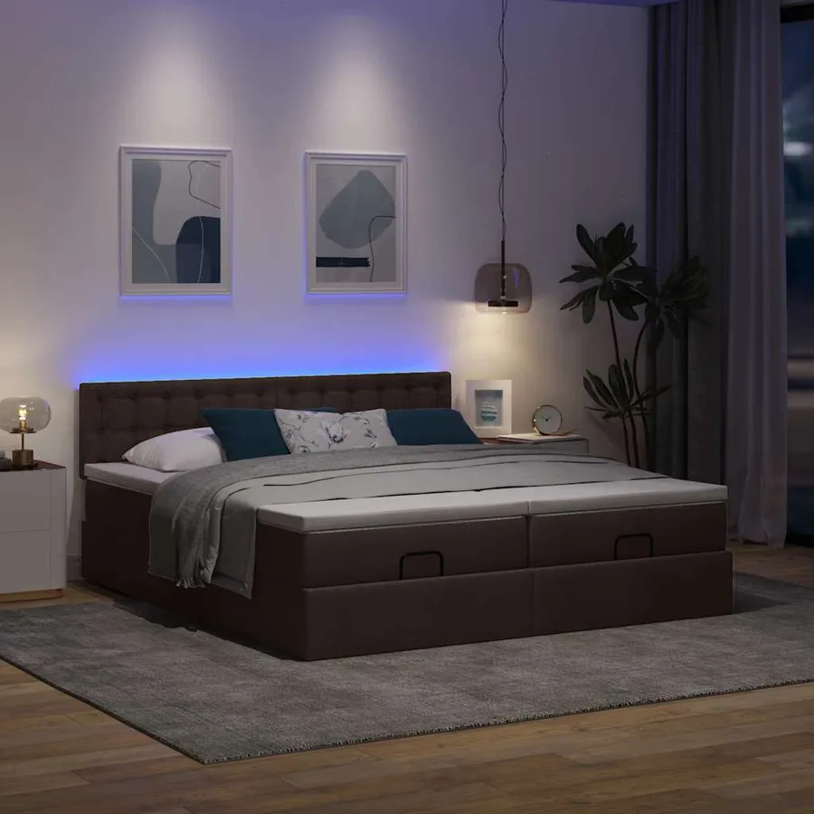 Cadre de lit ottoman avec matelas marron foncé 180x200 cm tissu - 3