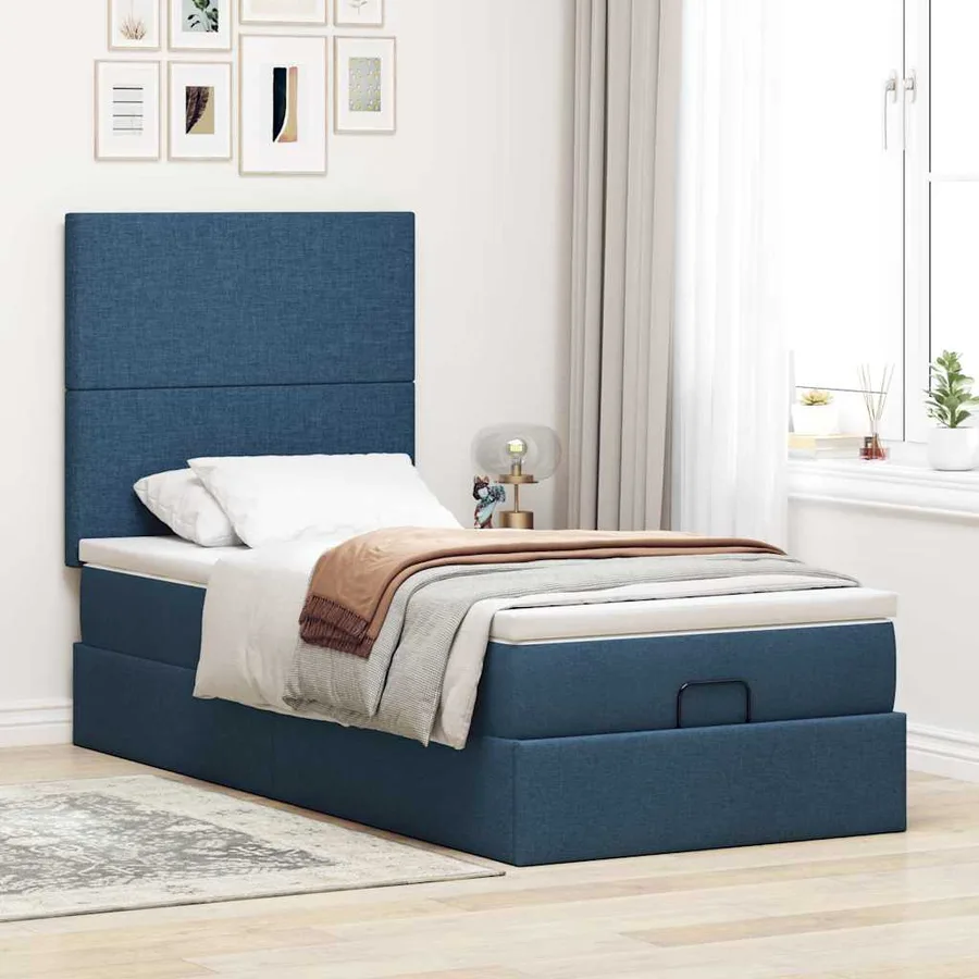 Lit ottoman avec matelas et LED Bleu 90x200 cm Tissu - 4
