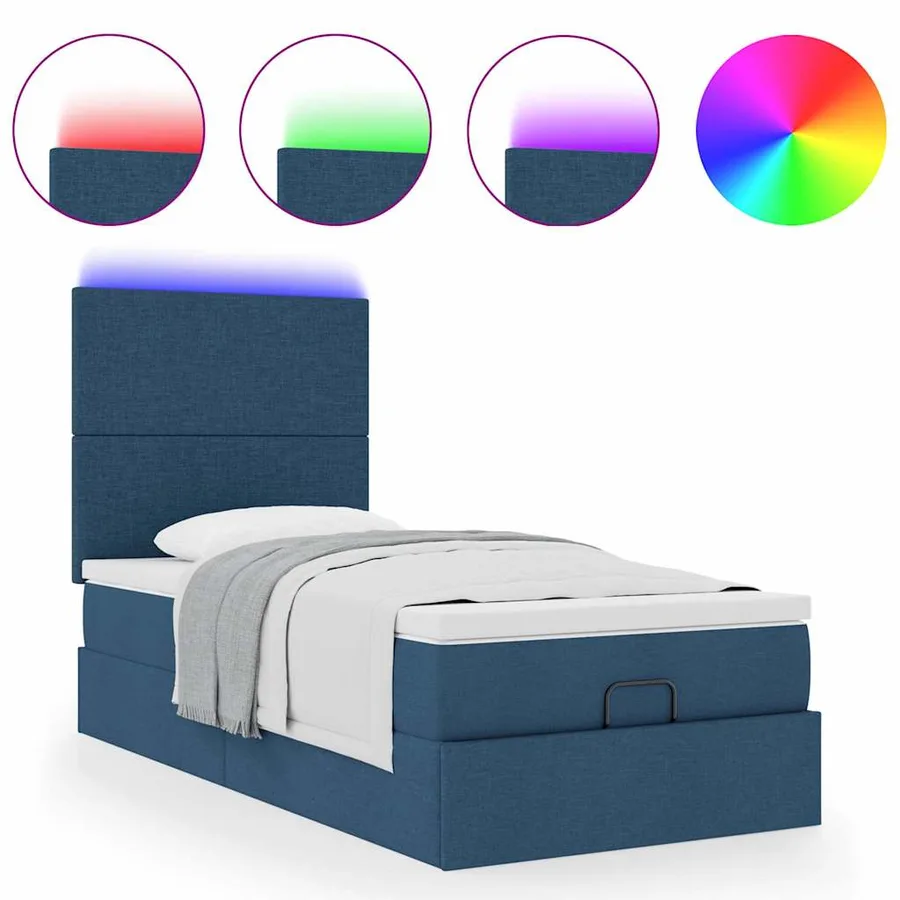 Lit ottoman avec matelas et LED Bleu 90x200 cm Tissu - 5