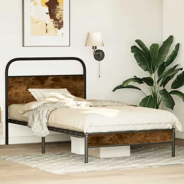 Cadre de lit sans matelas 107x203 cm chêne fumé bois ingénierie