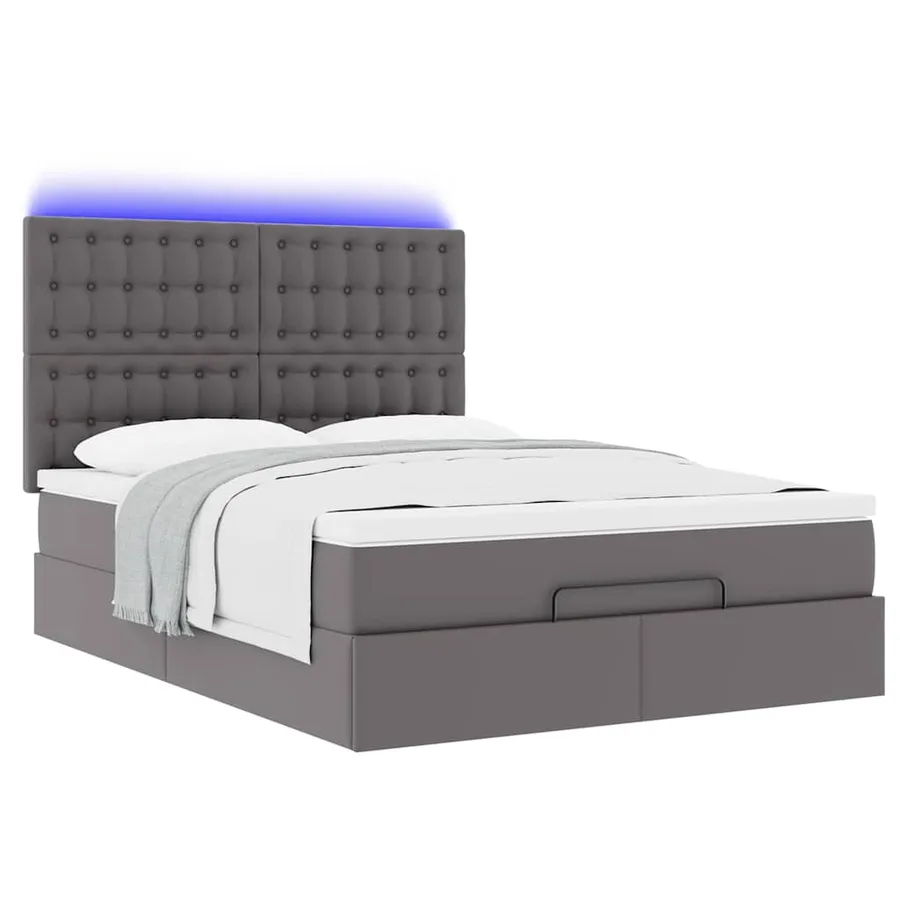 Cadre de lit ottoman avec matelas gris 140x200 cm similicuir - 6