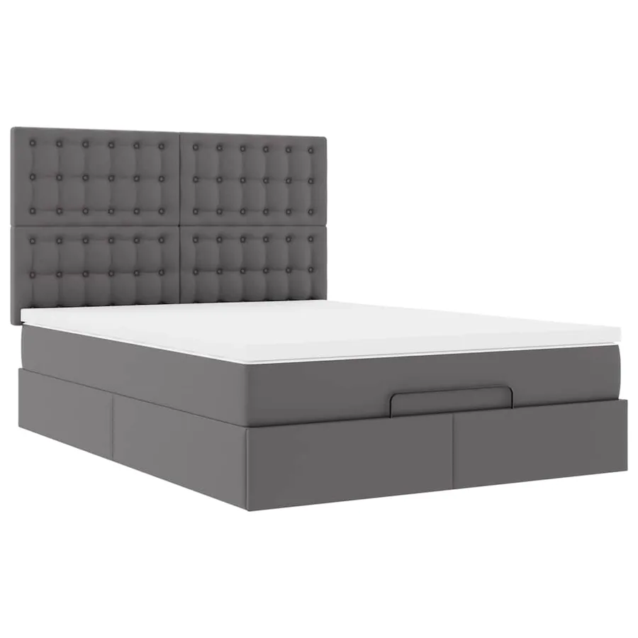 Cadre de lit ottoman avec matelas gris 140x200 cm similicuir - 7