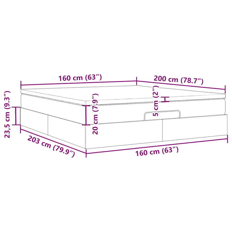 Cadre de lit ottoman avec matelas gris 160x200 cm similicuir - 17
