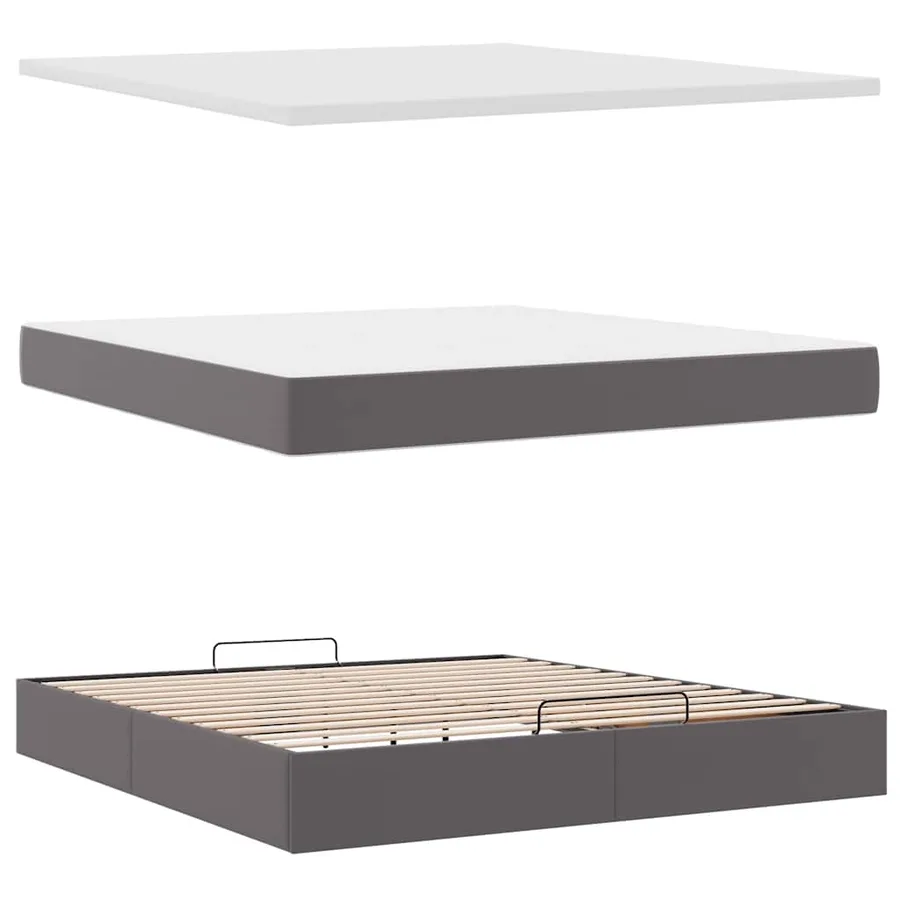 Cadre de lit ottoman avec matelas gris 160x200 cm similicuir - 8