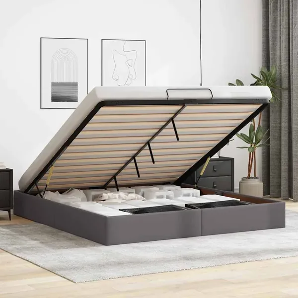 Cadre de lit ottoman sans matelas gris 160x200 cm similicuir
