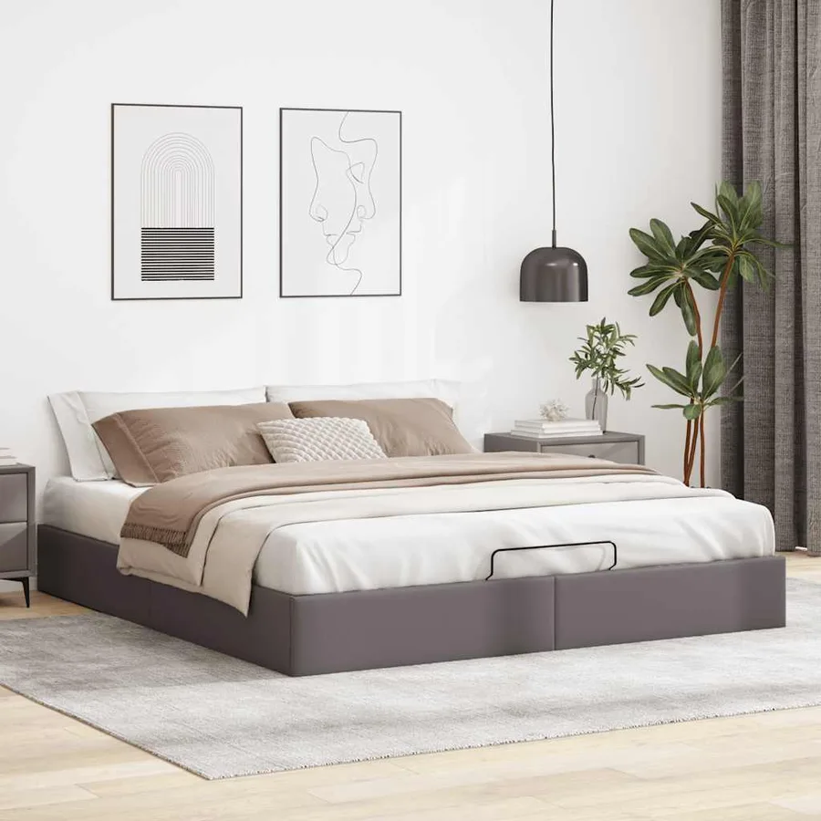 Cadre de lit ottoman sans matelas gris 160x200 cm similicuir - 3
