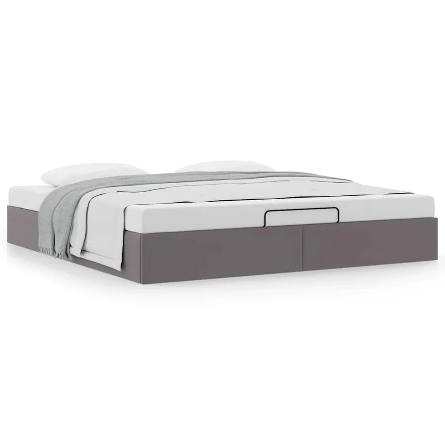 Cadre de lit ottoman sans matelas gris 160x200 cm similicuir - 4