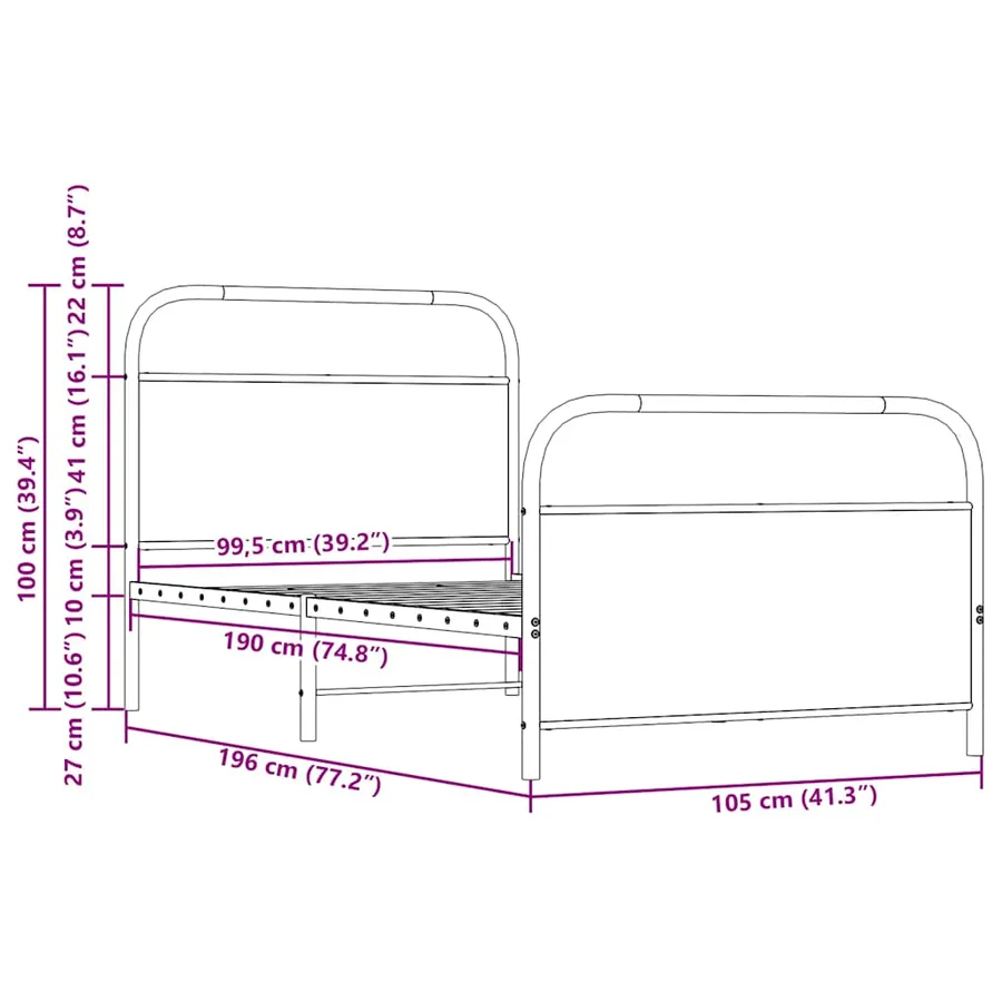 Cadre de lit sans matelas 100x190 cm chêne marron - 9