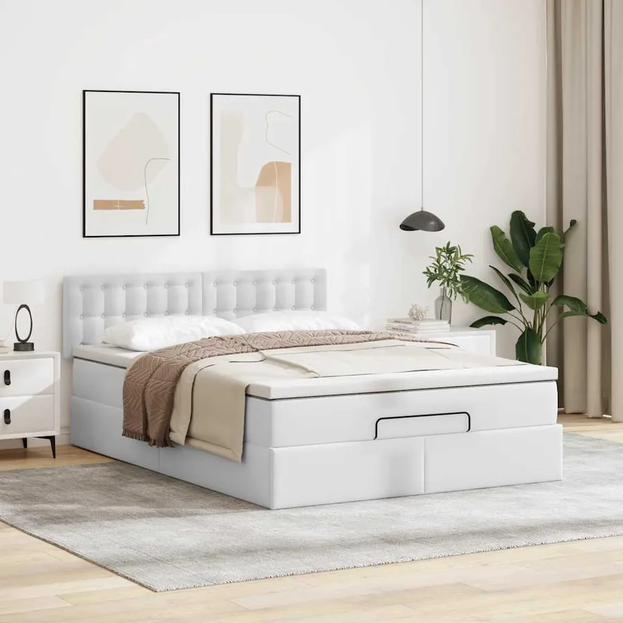 Cadre de lit ottoman avec matelas blanc 140x190 cm similicuir - 3