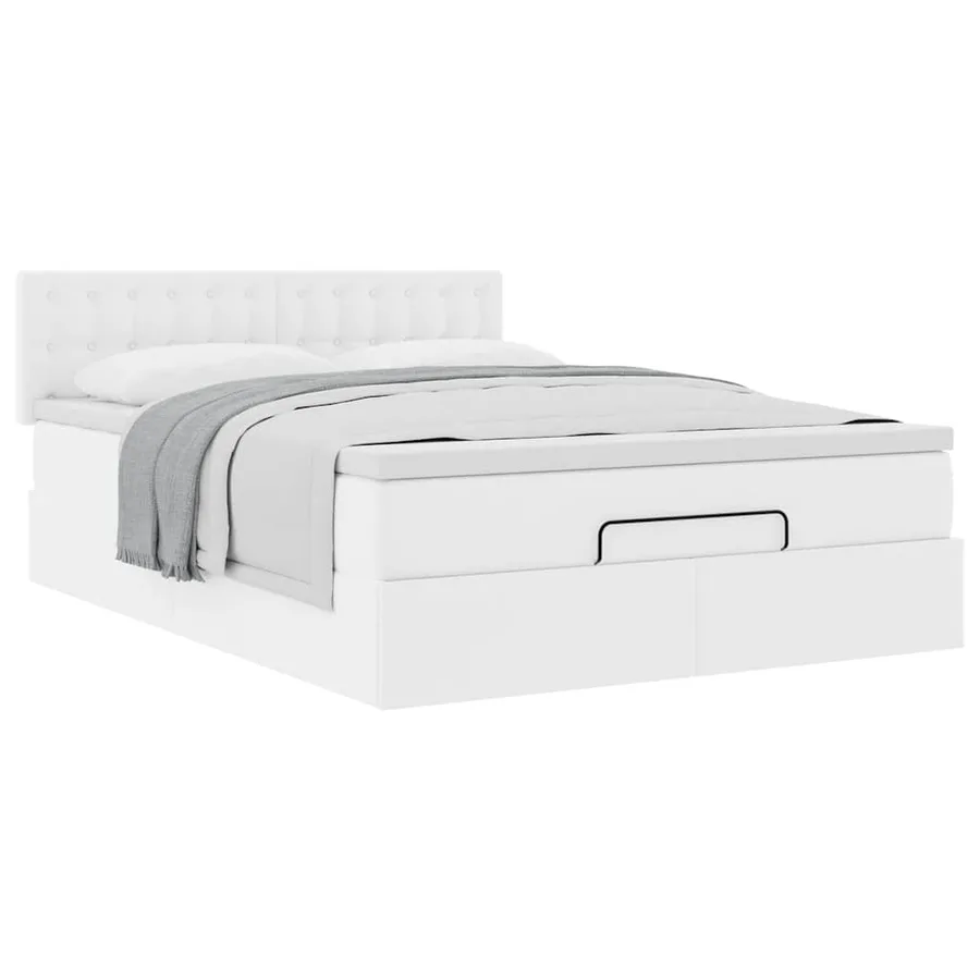 Cadre de lit ottoman avec matelas blanc 140x190 cm similicuir - 5