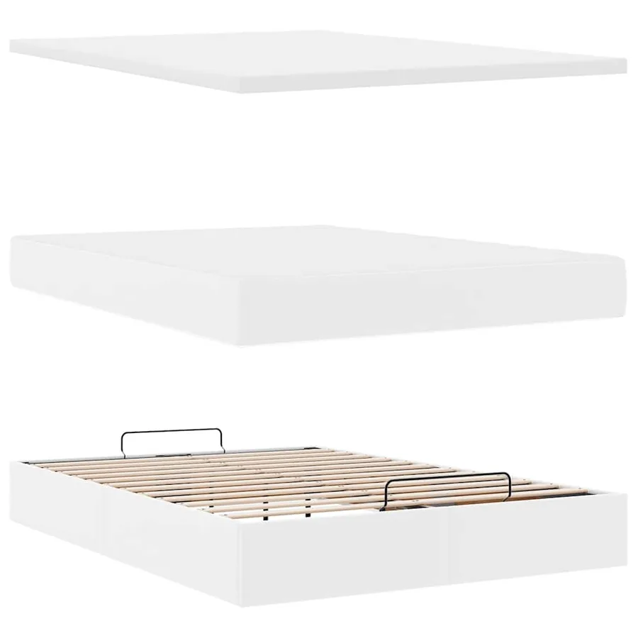 Cadre de lit ottoman avec matelas blanc 140x190 cm similicuir - 8