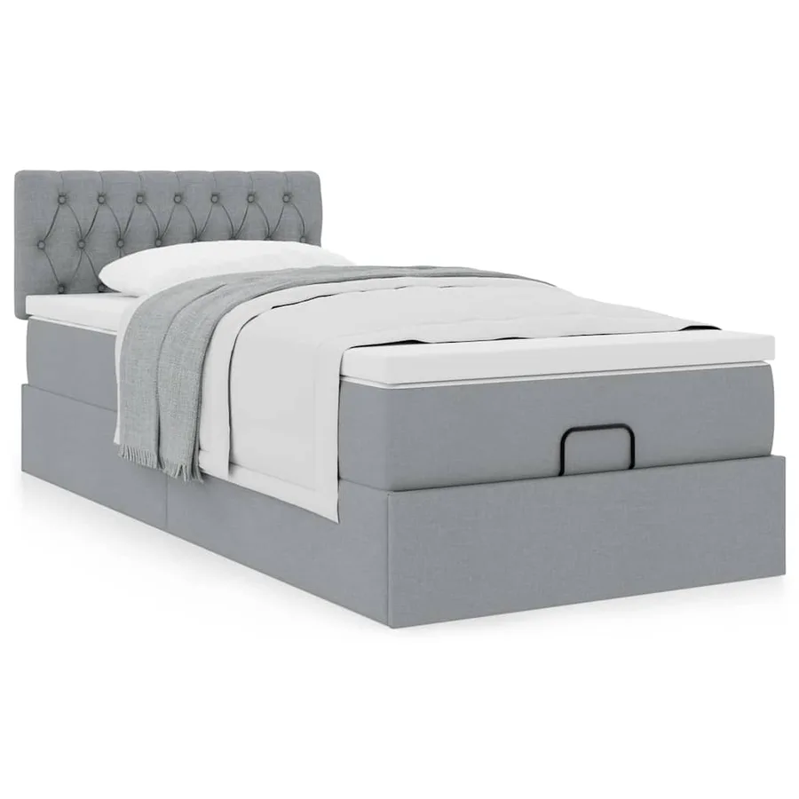 Lit ottoman avec matelas gris clair 90x200 cm tissu - 4
