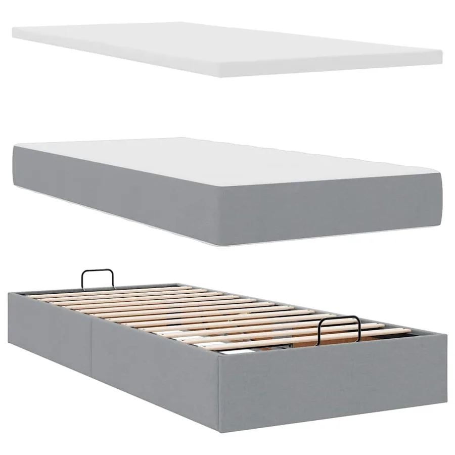 Lit ottoman avec matelas gris clair 90x200 cm tissu - 9