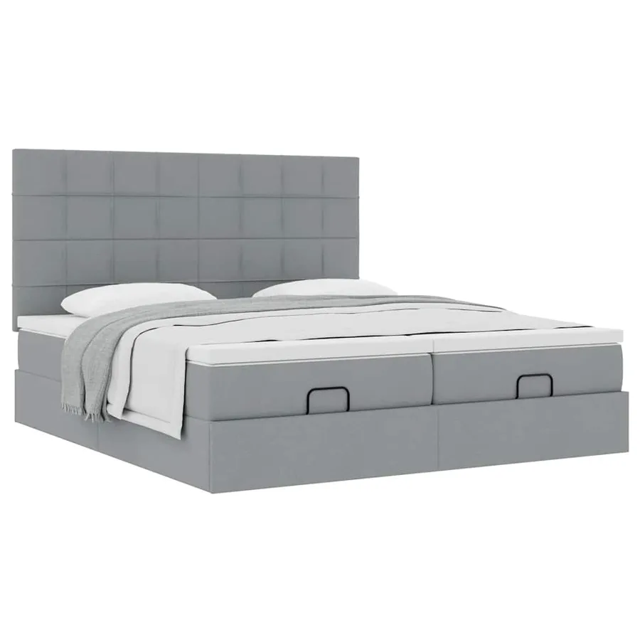 Cadre de lit ottoman et matelas gris clair 180x200cm tissu - 5
