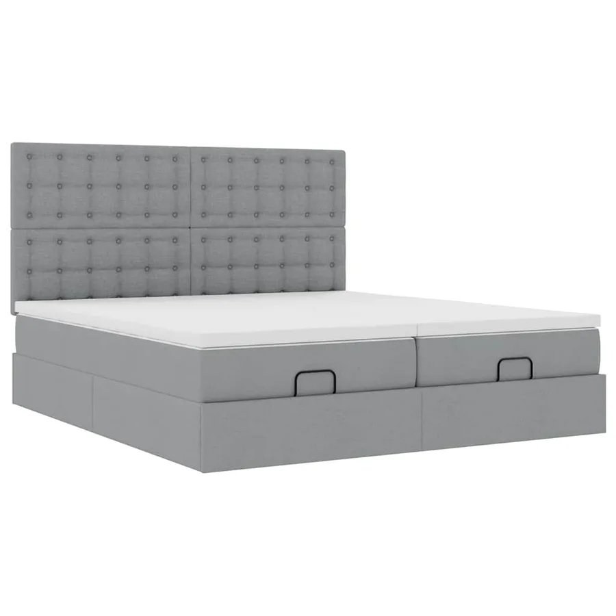Cadre de lit ottoman et matelas gris clair 180x200cm tissu - 6