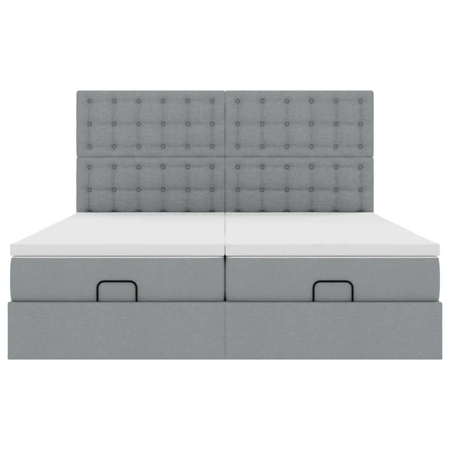 Cadre de lit ottoman et matelas gris clair 180x200cm tissu - 7