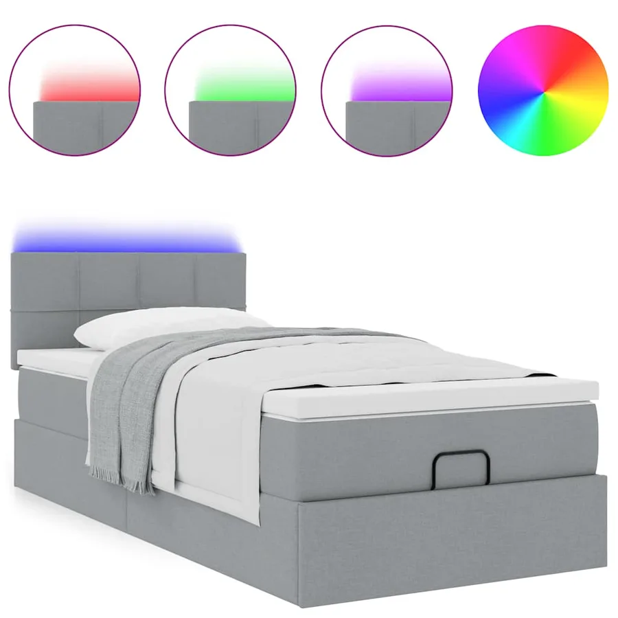 Lit ottoman avec matelas et LED gris clair 90x200 cm tissu - 5