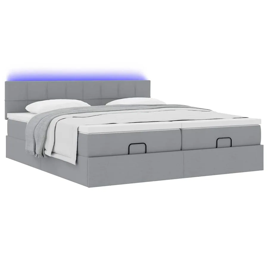 Cadre de lit ottoman et matelas gris clair 180x200cm tissu - 6