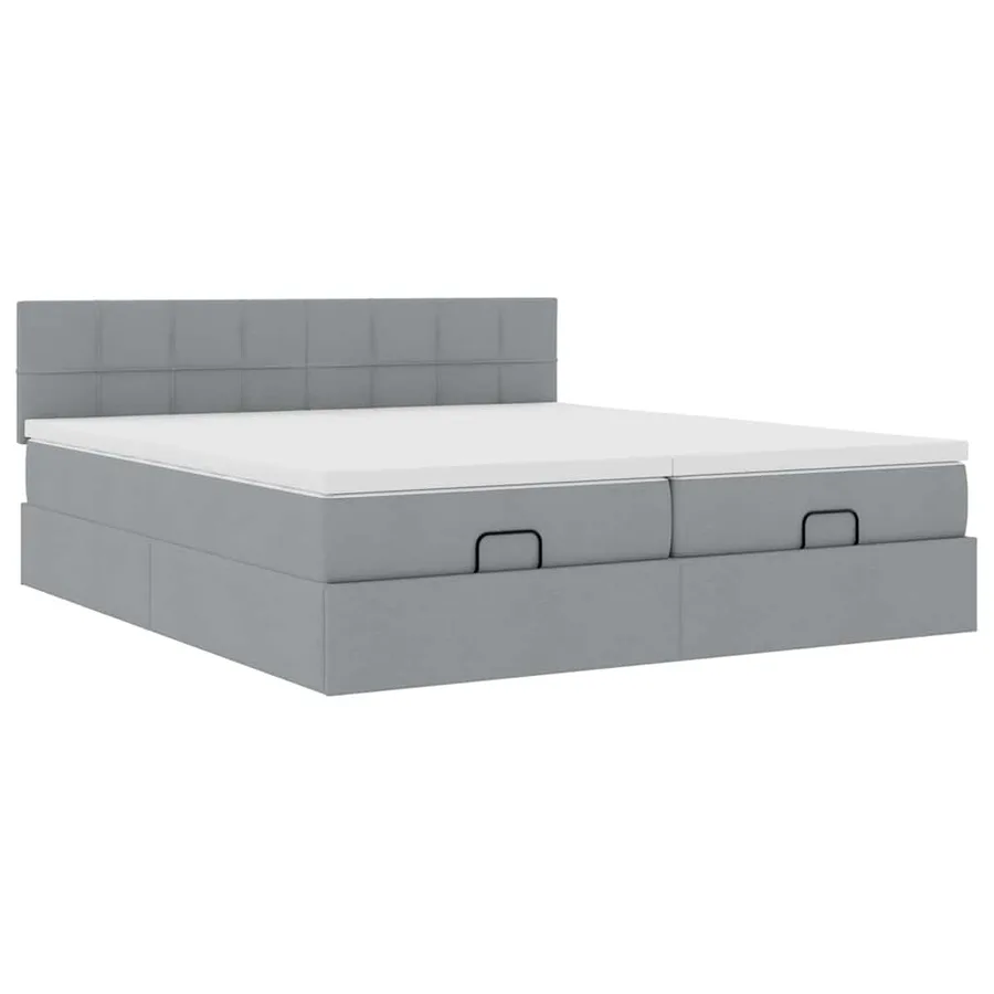 Cadre de lit ottoman et matelas gris clair 180x200cm tissu - 7