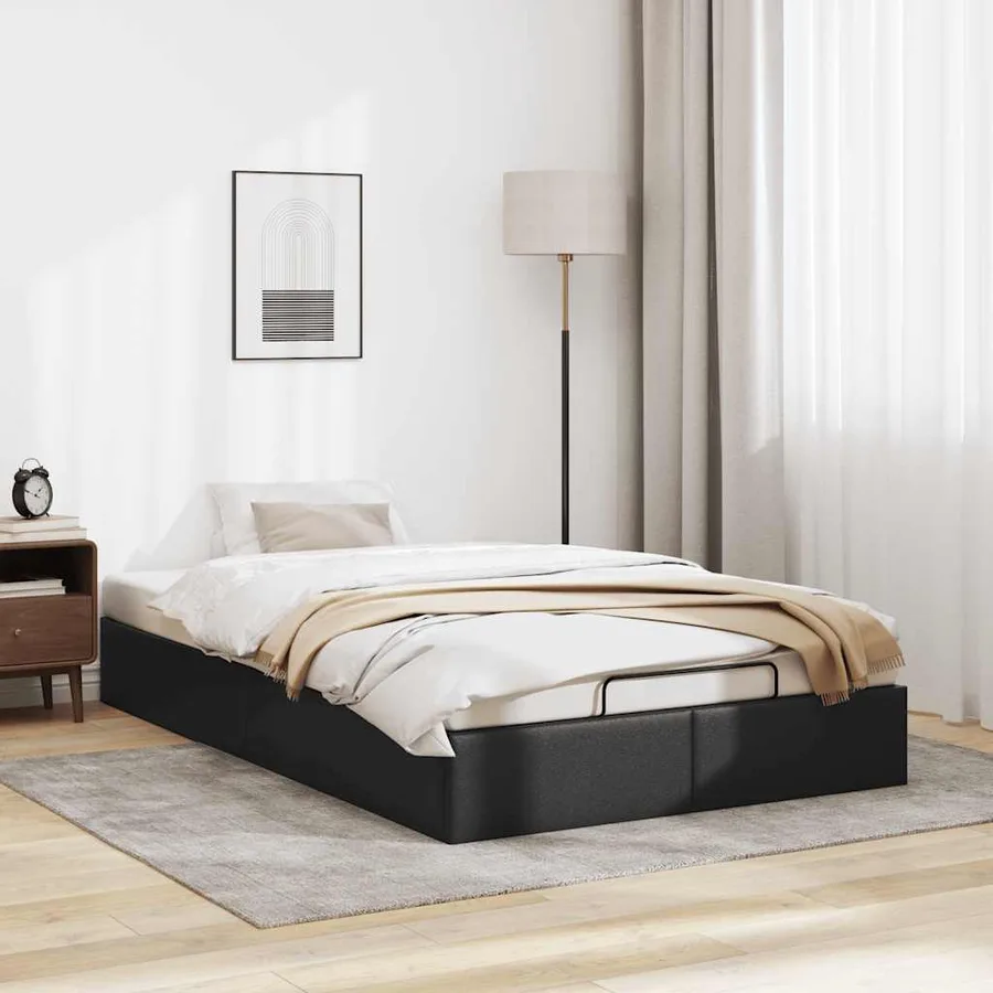 Cadre de lit ottoman sans matelas noir 120x200 cm similicuir - 3