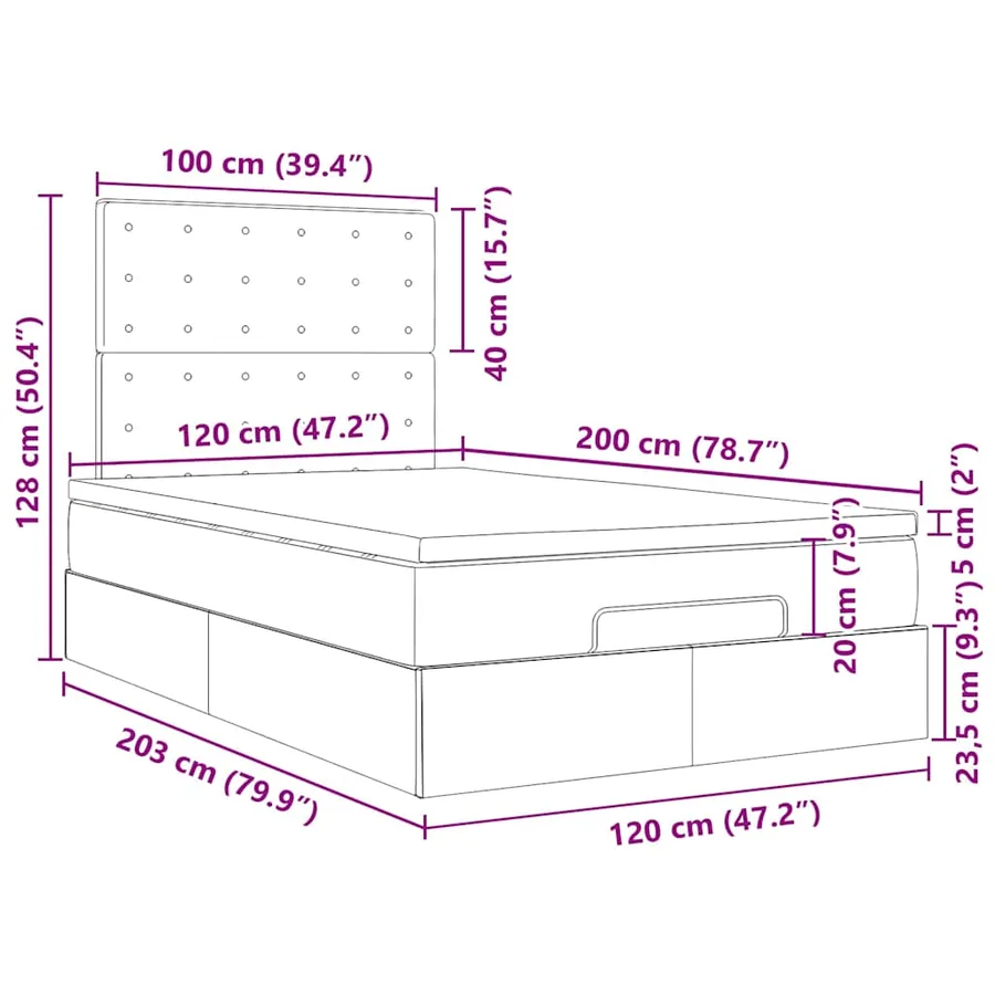 Cadre de lit ottoman avec matelas noir 120x200 cm similicuir - 18